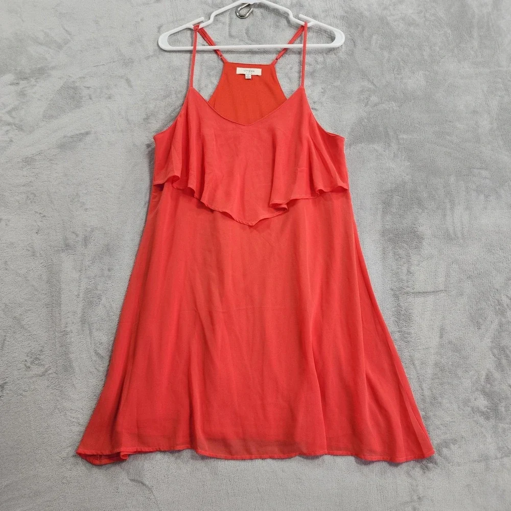 Umgee Dress Womens M Orange Ruffle Overlay Strappy Trapeze Swing Sundress Mini